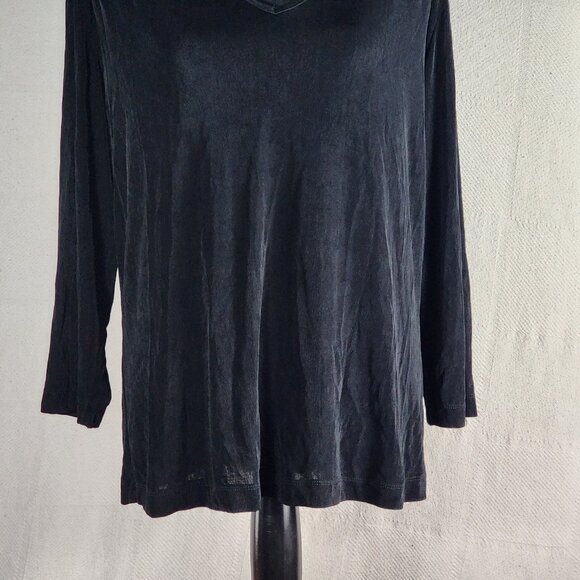 Chico's Travelers Black Acetate Span 3/4 Ruched Sleeve Top Size Chico 3 US XL 16 - Picture 5 of 16